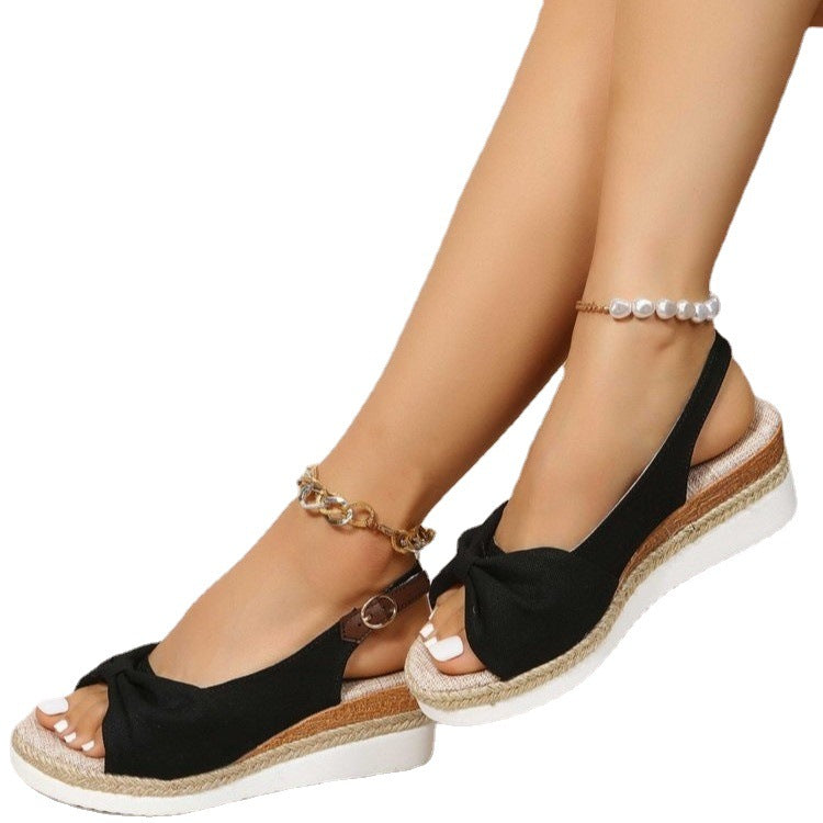 2023 Summer Plus Size Bow Wedge Casual Sandals for Women
