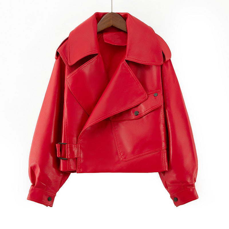 Spring 2021 Women's Loose Fit Korean Style Leather Jacket