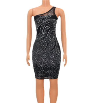 Evarisluxe Rhinestone Mesh Dress