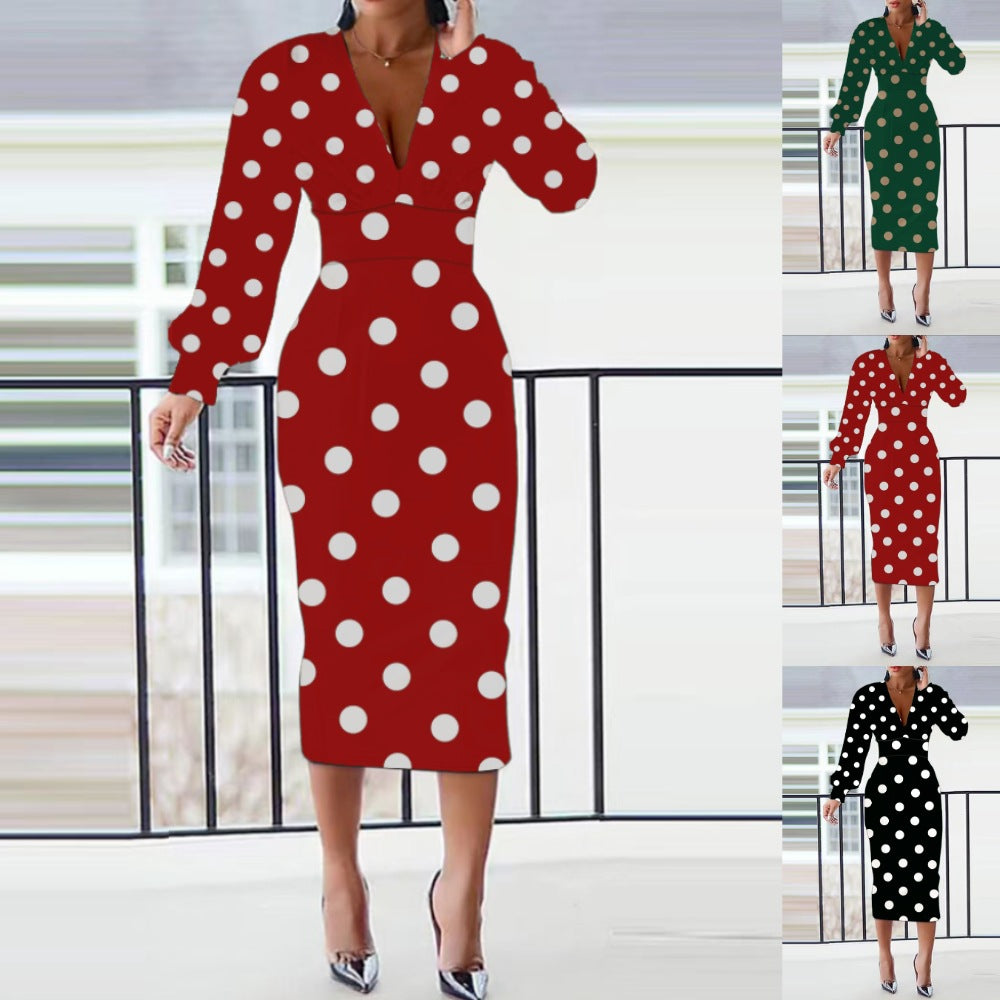 Plus Size Long Sleeve V-Neck Dress for Spring 2024