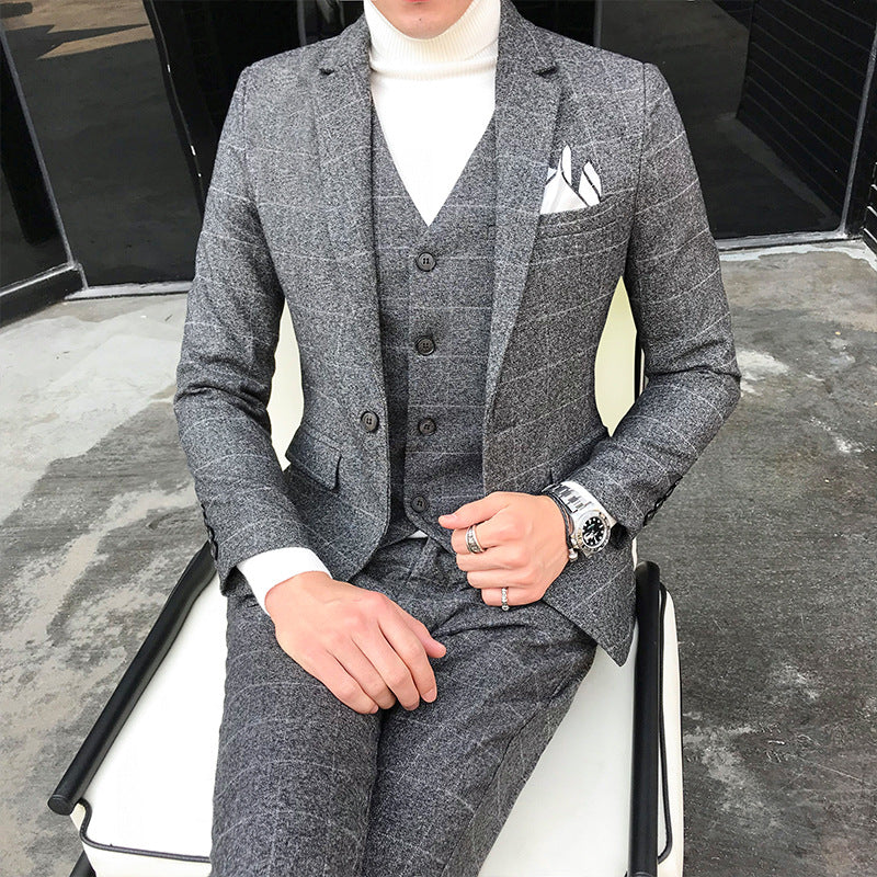 Big Size Men's Suit Three-Piece Set in Dark Gray