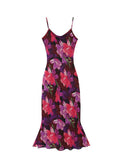 Vintage Purple Floral Suspended Dress for Women