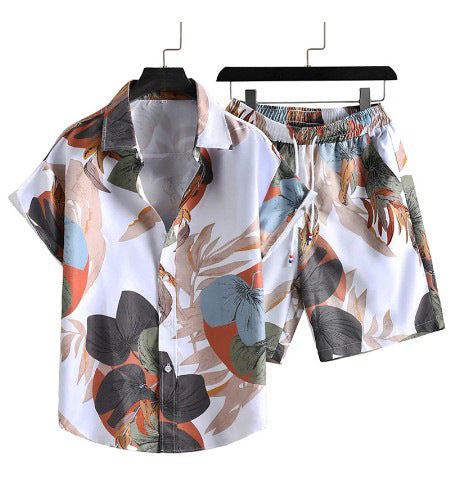 Men's Casual 3D Printed Hawaiian Shirt and Shorts Set