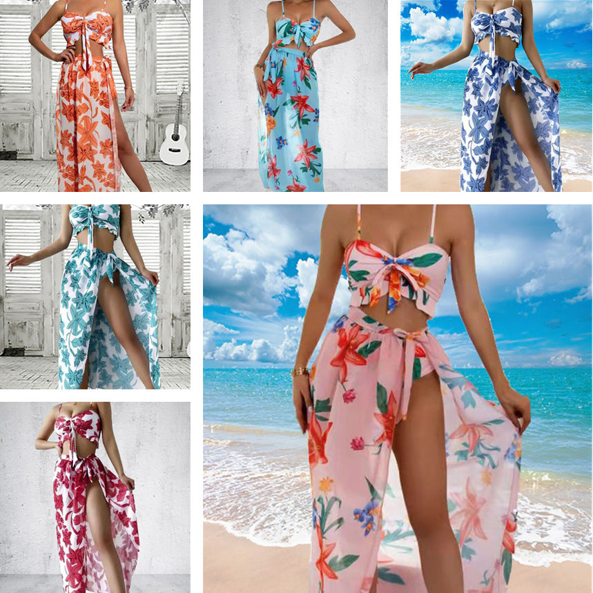 2022 Plant Print Bikini Set - Three Piece Swimwear