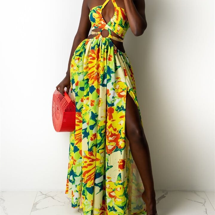 Evarisluxe Sleeveless Printed Halter Dress for Women