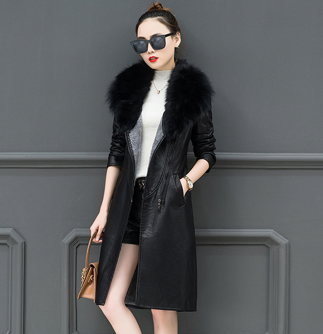 Fleece Lined Leather Jacket with Fur Collar