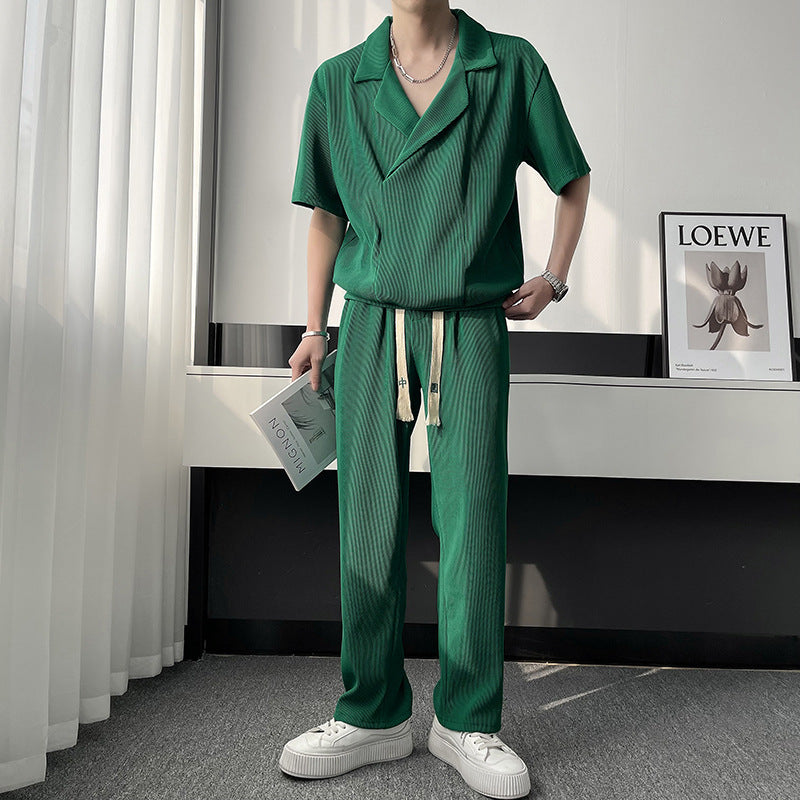 Men's Leisure Sports Two-Piece Set - Summer Thin Ice Silk Shirt