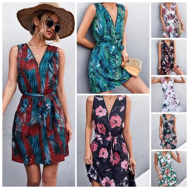V-Neck Zip Dress for Women - Spring and Summer