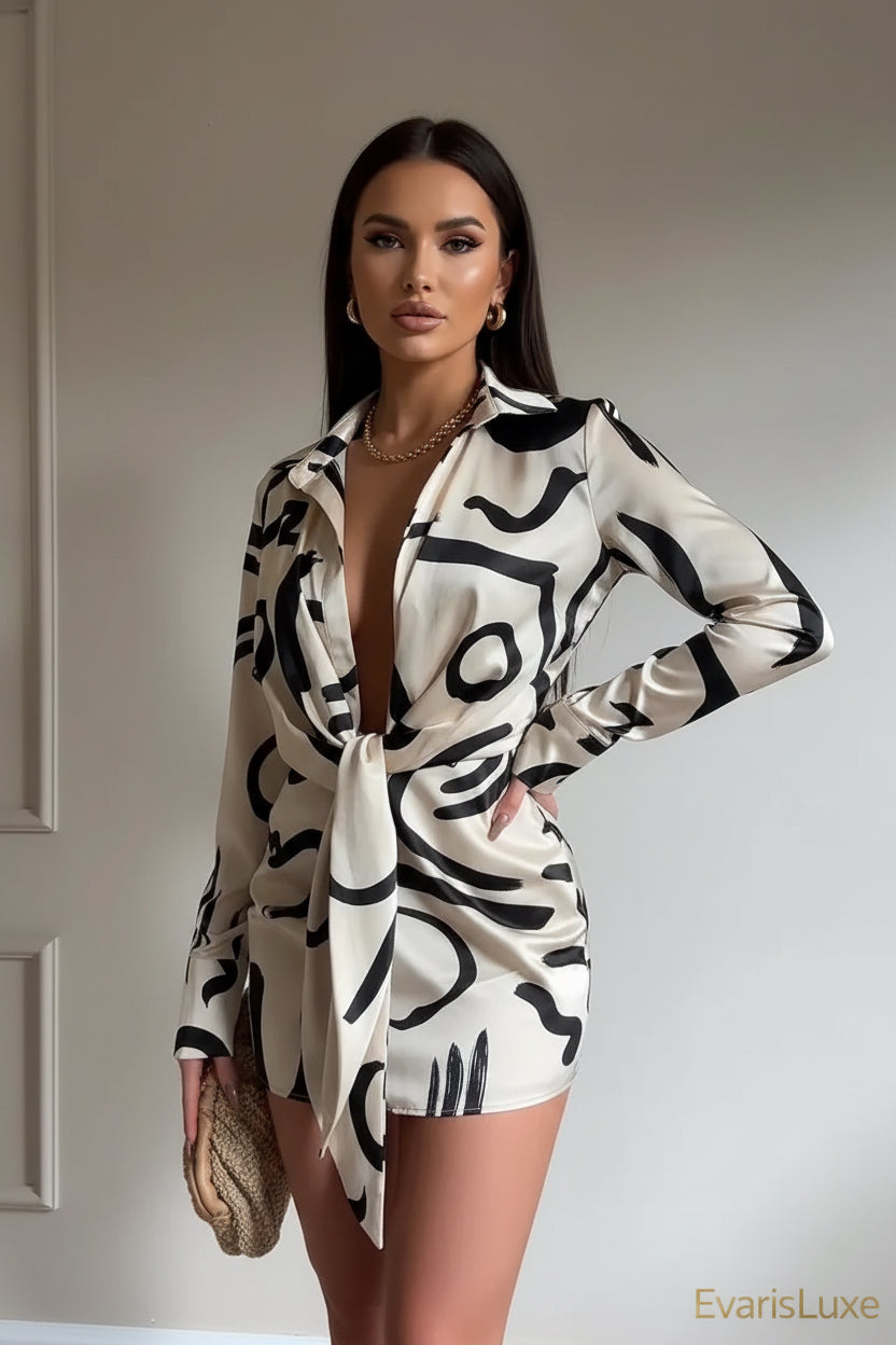 The Riviera Deep V-Neck Mini Dress | Evarisluxe