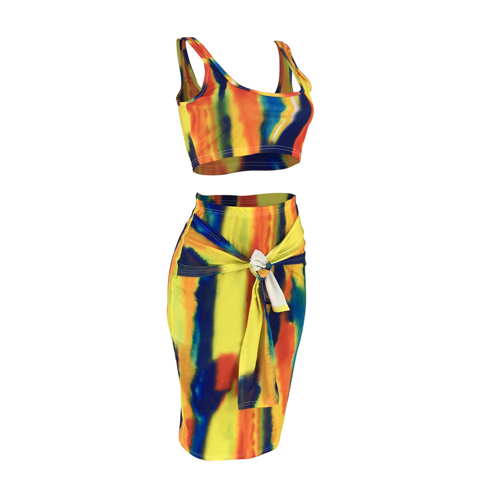 DN8241 Summer Tie-Dye Camisole Dress Set for Women