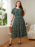 EvarisLuxe Floral Elegance Plus Size Midi Dress