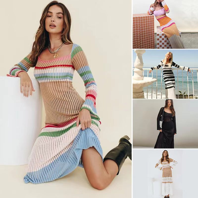 2023 Spring Autumn Sexy Long Dress with Hollow Design