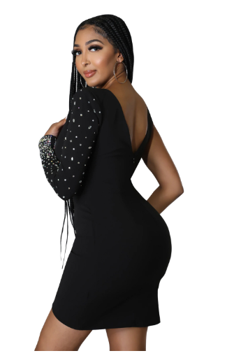 The Éclat Rhinestone One-Shoulder Dress | Evarisluxe
