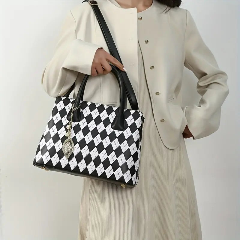 Women's Fashion Diamond Plaid 3-Piece Bag Set