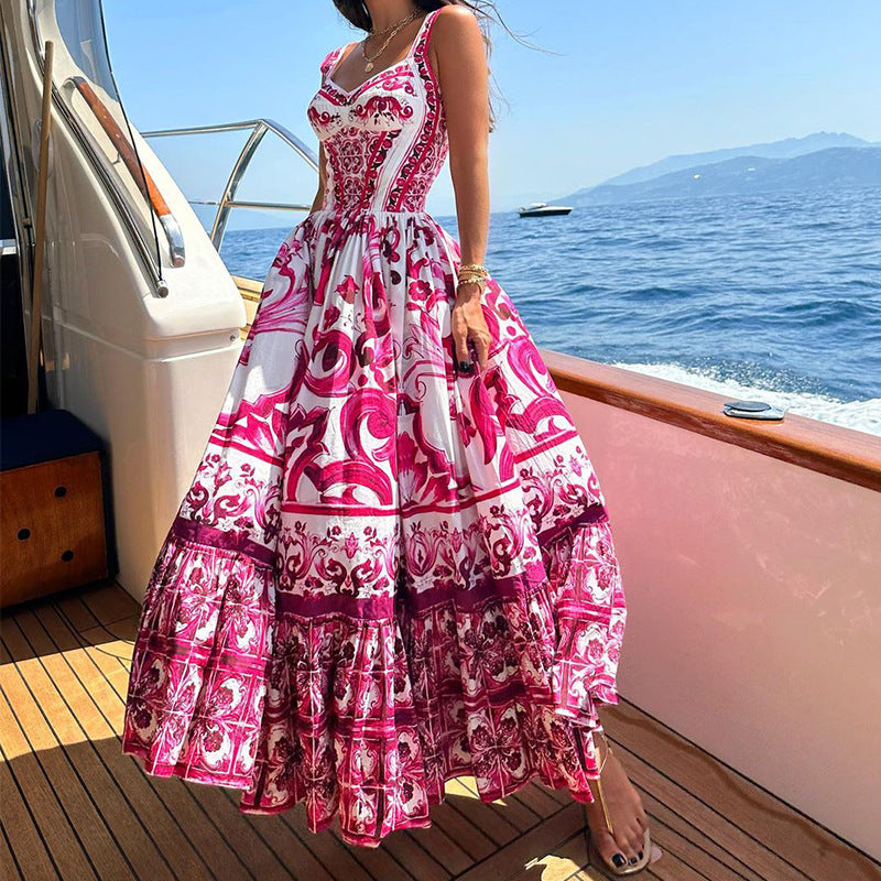 FD1460 Women's Fashion Floral Maxi Dress for Spring/Summer