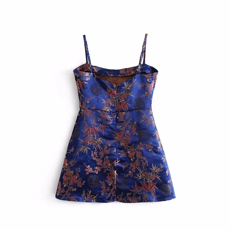 Early Spring Floral Print Chinese Style Dress