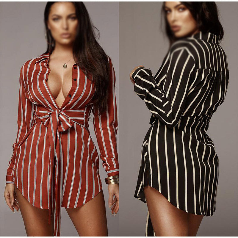 Stylish Striped Mid-Waist Dress for Spring and Autumn