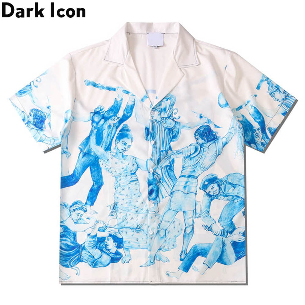 Vintage Dark Icon Printed Hawaiian Shirt for Men