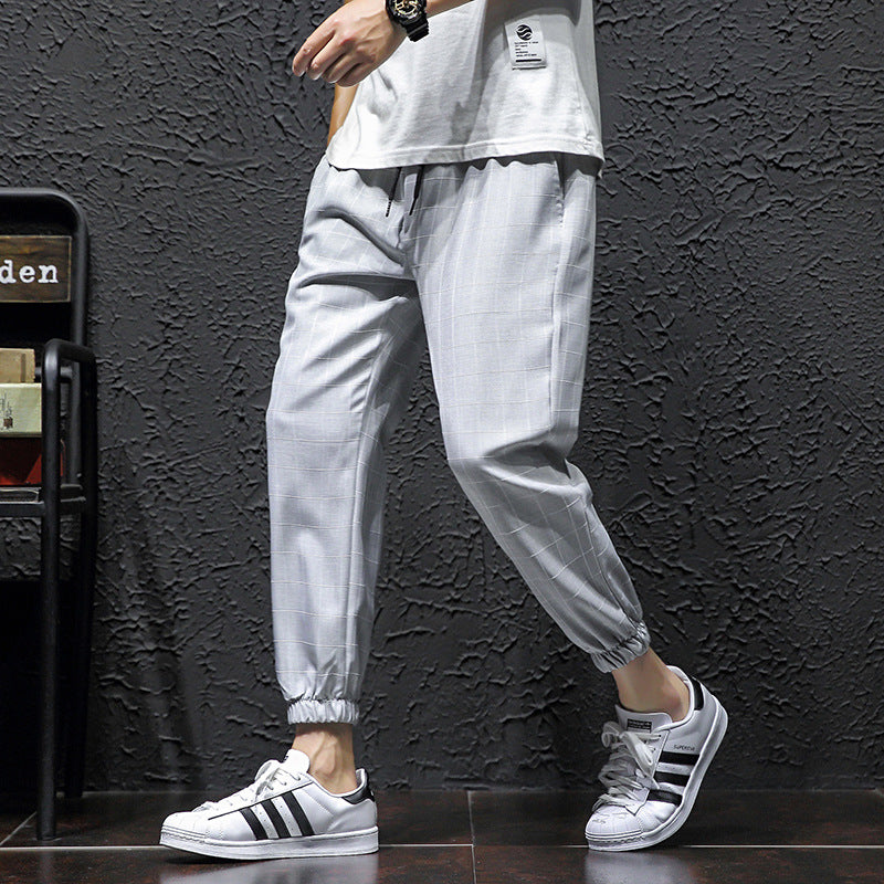 Men's Casual Loose Fit Plaid Linen Ankle Pants