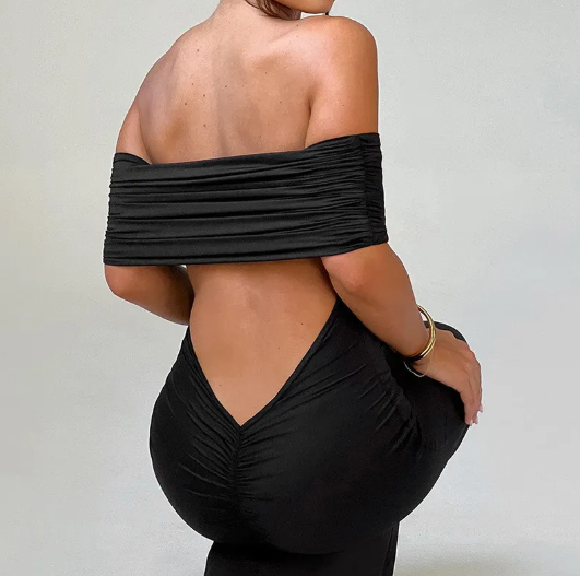 Elegant Backless Off-Shoulder Maxi Dress