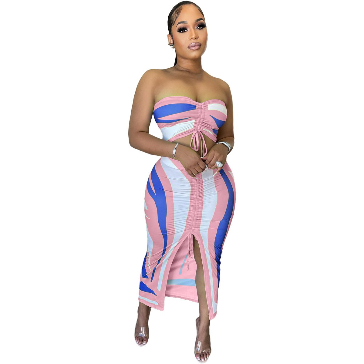Custom Printed Bra Strap Two-Piece Skirt Set