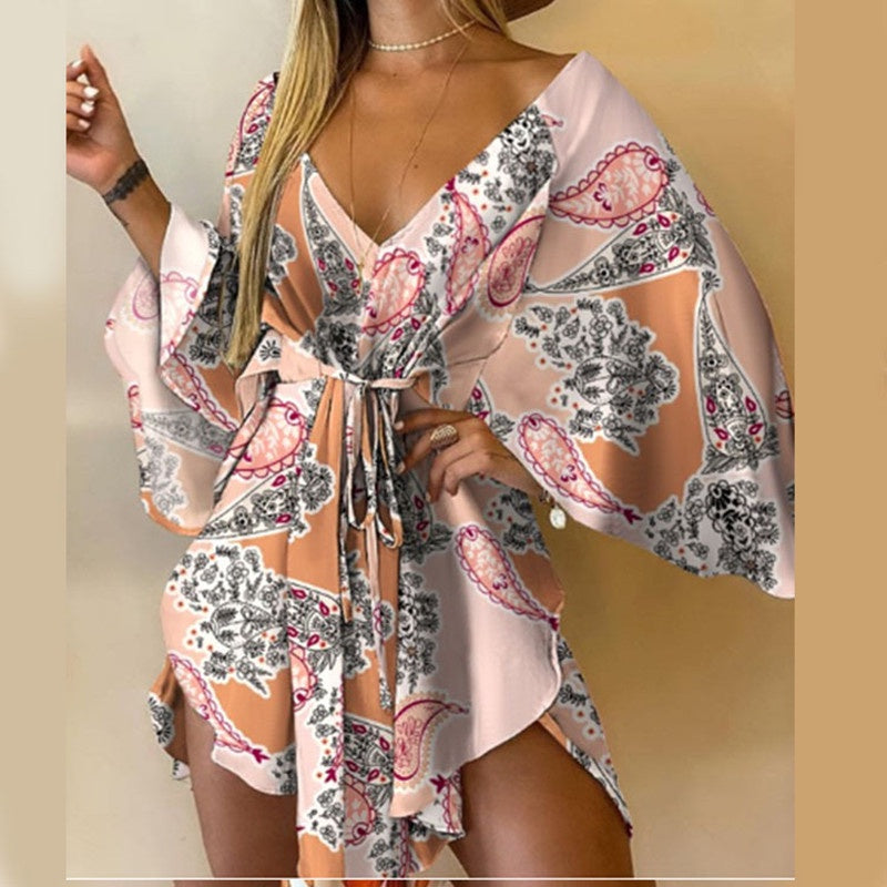 Evarisluxe Temperament Print Binding Dress