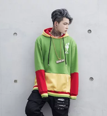 Fleece Hoodie for Men, Oversized Color Block Jacket