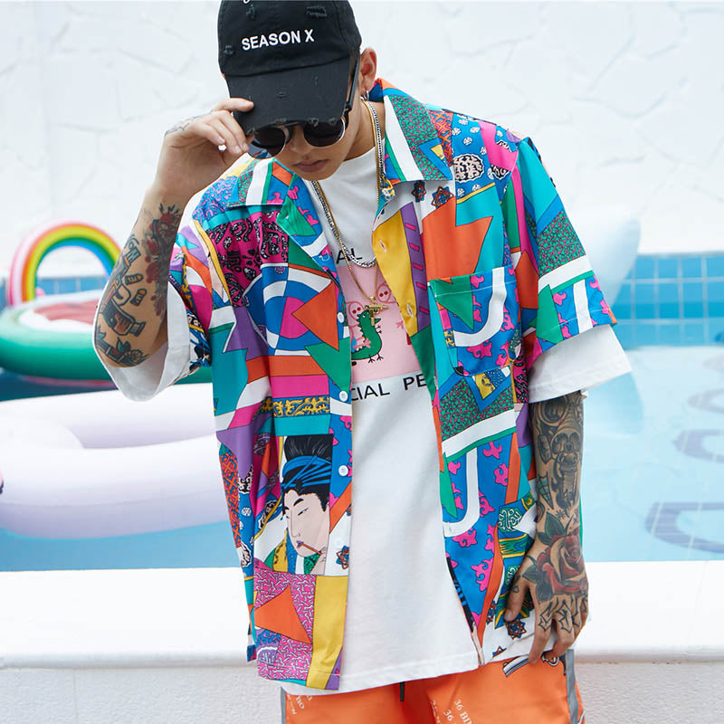 Men's Retro Hawaiian Print Short Sleeve Shirt