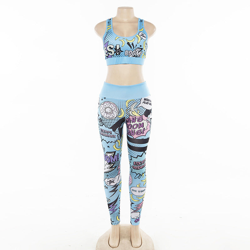 Cartoon Print Yoga Set for Women (Two-Piece)
