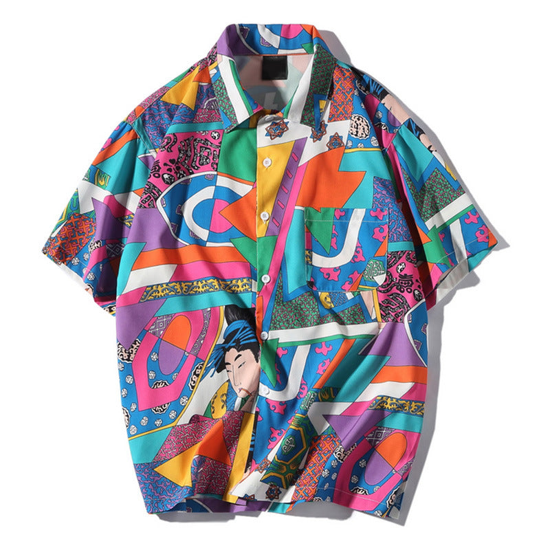 Loose Fit Short Sleeve Printed Shirt for Men