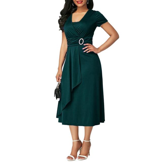 Evarisluxe Asymmetrical V-Neck Evening Dress