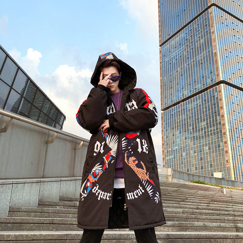 Graffiti Print Hooded Cotton Jacket for Men