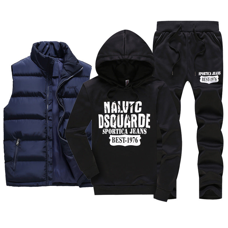 Men's Casual Sportswear Set with Vest and Hoodie (3 Pieces)