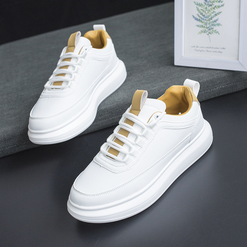 White Plain Thick-Soled Casual Sneakers for Men