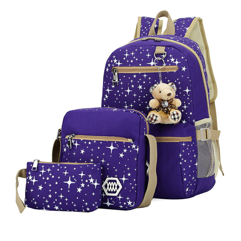 3-Piece Korean Style Cotton Canvas Backpack Set