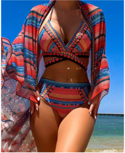 2023 New Sexy Three-Piece Bikini Set with Shawl
