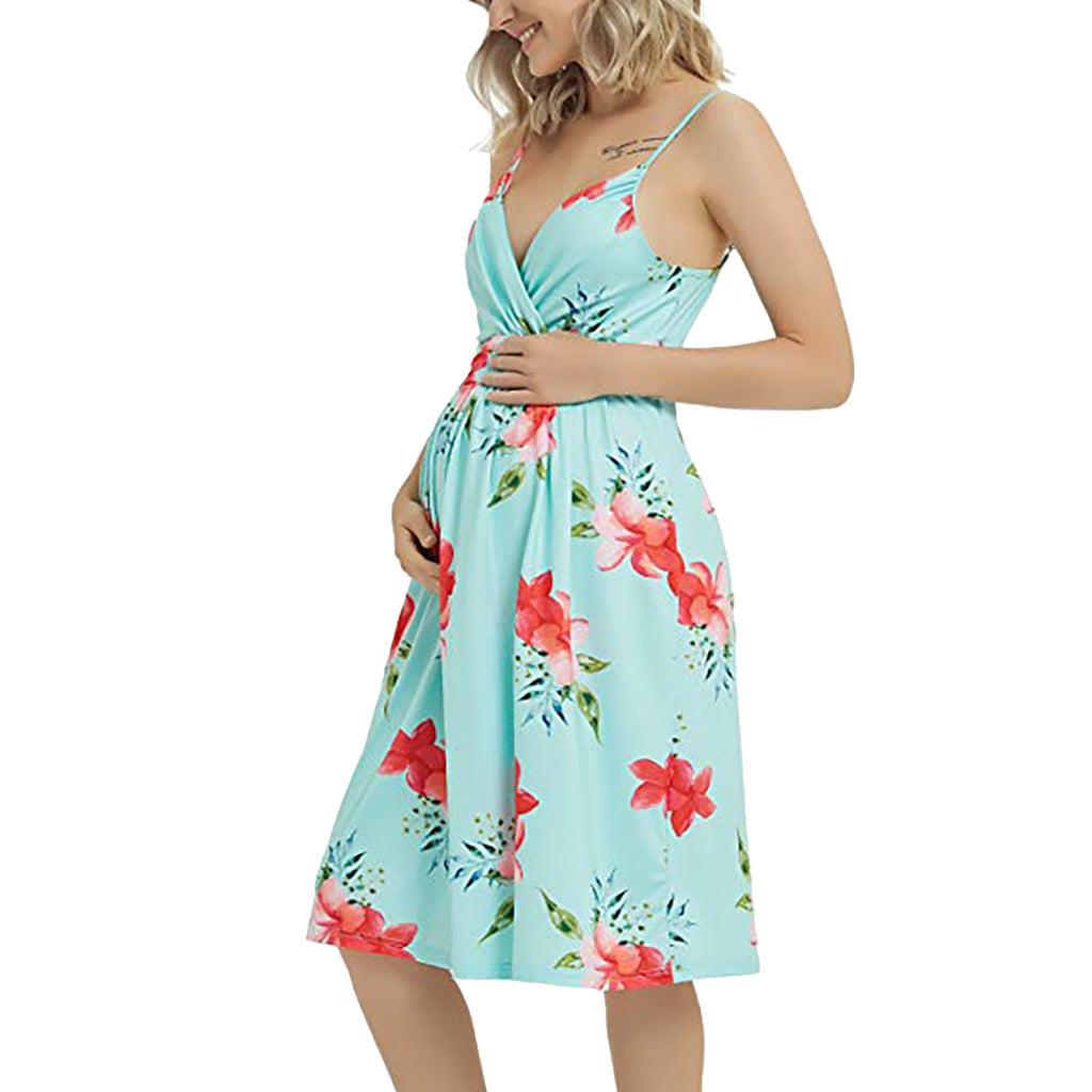 2020 Summer Floral Midi Dress for Pregnant Women