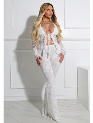 Sexy Lacing Hollow Cardigan Two-piece Suit