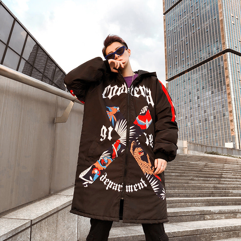 Graffiti Print Hooded Cotton Jacket for Men