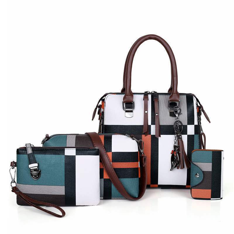 Fashionable Women's 3-Piece Color-Block Handbag Set