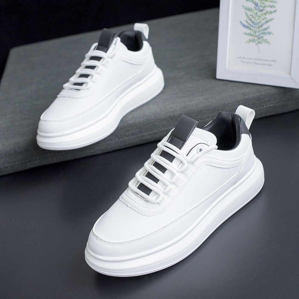 White Plain Thick-Soled Casual Sneakers for Men