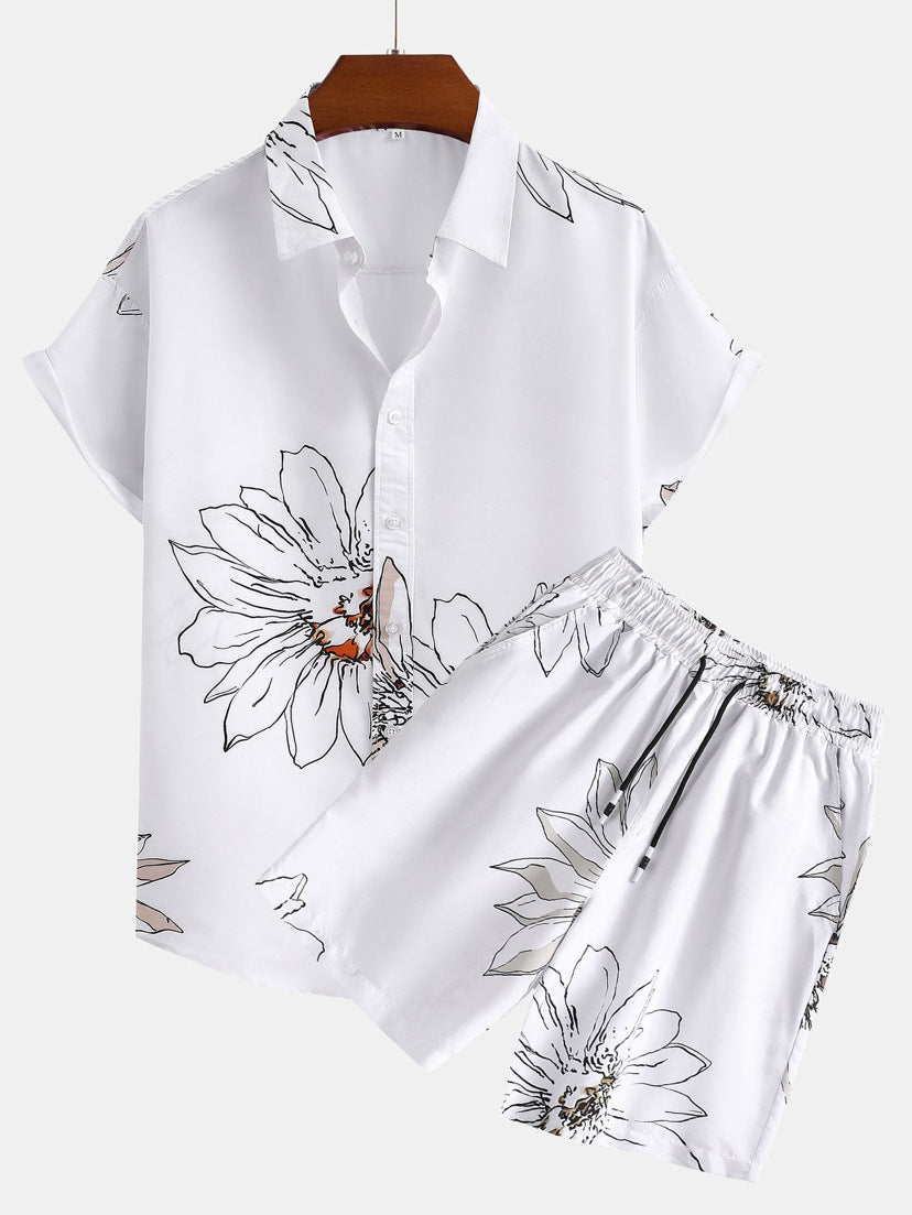 Men's Casual 3D Printed Hawaiian Shirt and Shorts Set