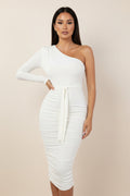 The Drapé One-Shoulder Ruched Dress | Evarisluxe