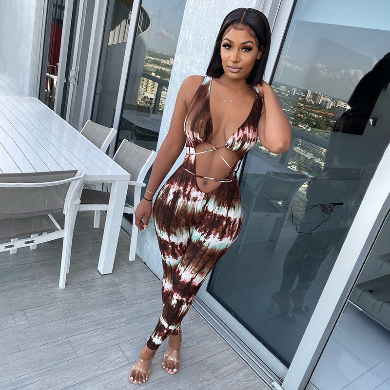 Summer Tie-Dye Strapless Jumpsuit for Women