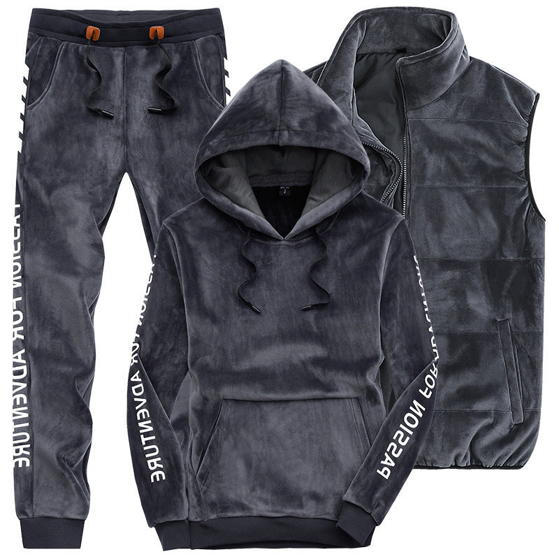 Velvet 3-Piece Set for Men - Casual Hoodie & Pants