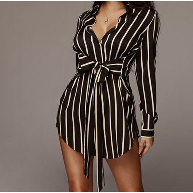 Stylish Striped Mid-Waist Dress for Spring and Autumn