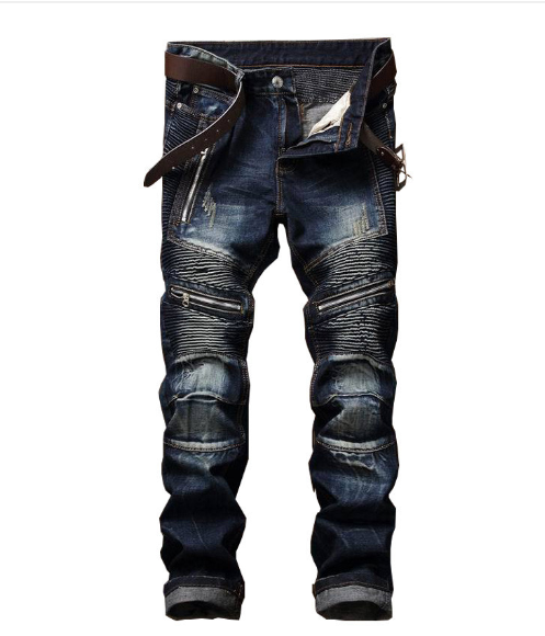 Men's Slim Fit Snowflake Motorcycle Jeans Trousers