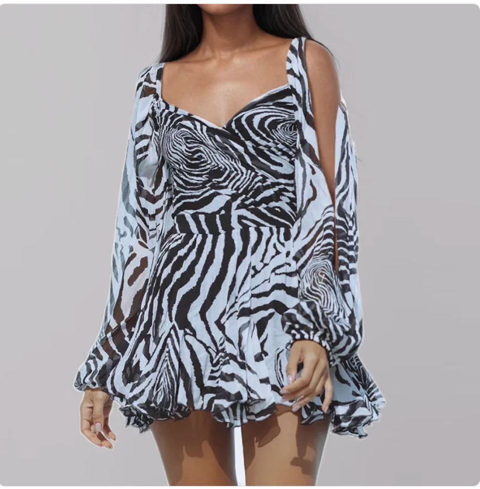 Elegant Mesh Long-Sleeve Backless Mini Dress