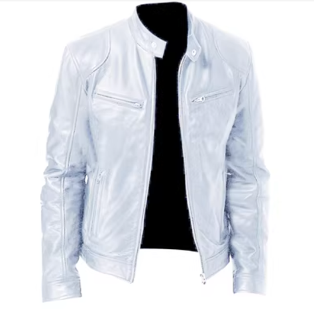 2023 Men's Slim Fit Leather Motorcycle Jacket with Zipper