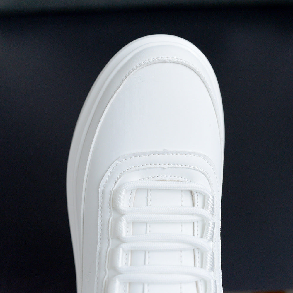 White Plain Thick-Soled Casual Sneakers for Men